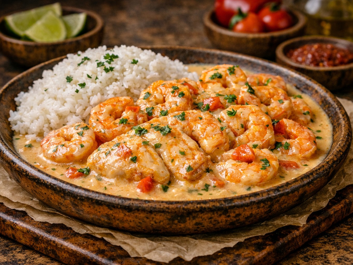 Camarones en Crema